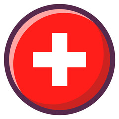 A red circle with a white plus sign in the center on a transparent background art . PNG
