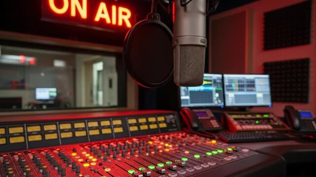 Professional Radio Broadcast Studio with On Air Sign