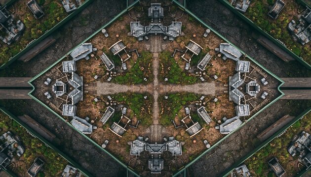 Symmetrical Aerial View of Urban Rooftop Gardens and Buildings in Modern City - Powered by Adobe