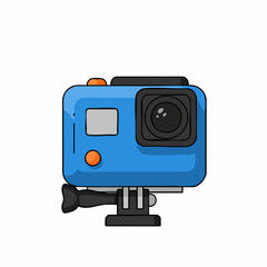 Fototapeta premium Vibrant Blue Action Camera Illustration with Orange Details