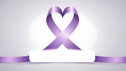 Purple ribbon tied in a heart shape symbolizing awareness and support for a cause