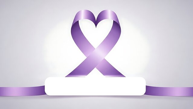 Purple ribbon tied in a heart shape symbolizing awareness and support for a cause