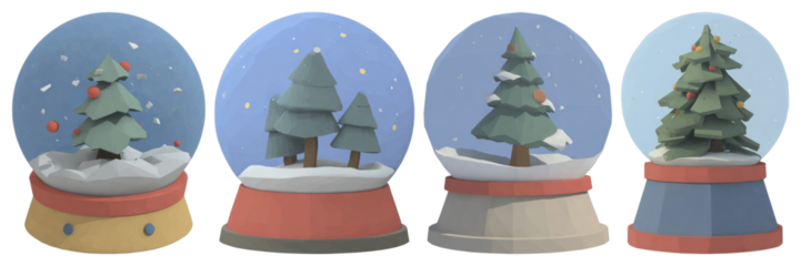 PNG Whimsical winter snow globes, element set on transparent background