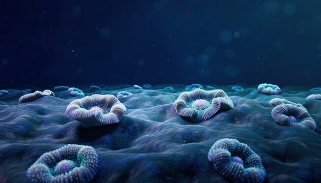 Underwater Coral Reef Scene with Bioluminescent Soft Corals in Deep Ocean Environment