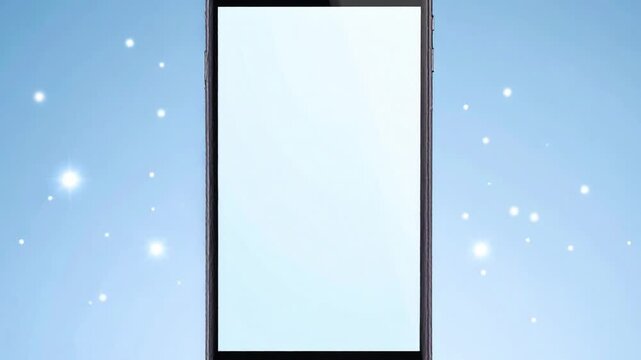 Modern smartphone showcasing a clean, blank white screen, set against a shimmering blue backdrop, perfect for app display, content presentation, or digital innovation concepts