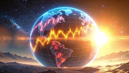 A glowing globe with financial data overlayed, set against a cosmic backdrop. - Powered by Adobe