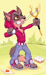 Horror cartoon version of the Page of Wands. Vector illustration.
