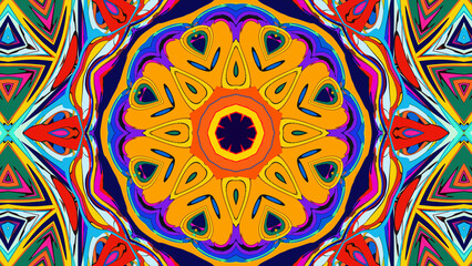 Psychedelic Spiral Kaleidoscope, Vibrant Symmetrical Pattern