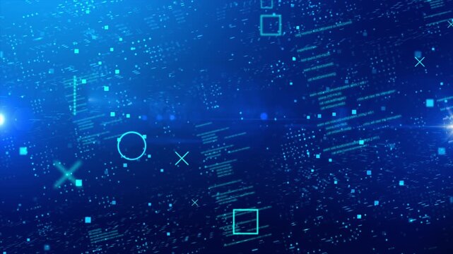 4K HUD animation overlay featuring glowing AI interface elements, data grids, and dynamic tech markers, visualizing advanced artificial intelligence and futuristic digital systems
