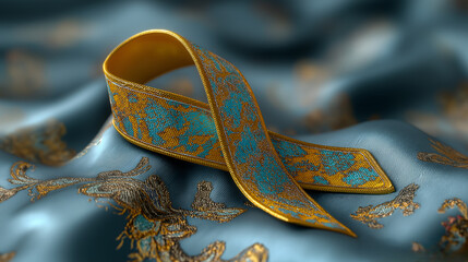 Golden ribbon awareness mock-up placed on surface health support charity cause generated ai