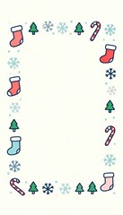 Simple Christmas Doodle Frame with Stockings, Snowflakes, Trees, and Candy Canes for Holiday Celebrations