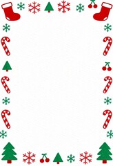 Simple Christmas Doodle Frame with Colorful Icons of Stockings, Trees, Candy Canes, and Snowflakes for Holiday Decor