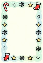 Festive Christmas Doodle Frame Featuring Stockings, Candy Cane, and Snowflakes for Holiday Greetings or Artwork Display