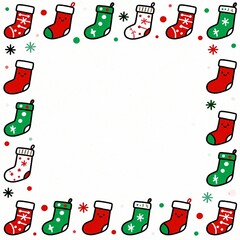 Festive Christmas Doodle Frame Featuring Colorful Stockings and Small Icons for Cheerful Holiday Designs