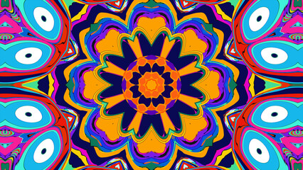 Psychedelic Spiral Kaleidoscope, Vibrant Symmetrical Pattern