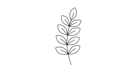 Obraz premium Minimalist black outline of a simple botanical branch with multiple leaves, a hand-drawn doodle style illustration on white.