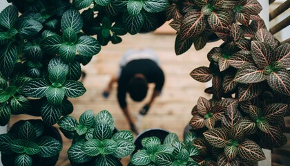 Person Pruning Indoor Plants in Modern Home with Wooden Floor and Green Foliage