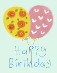 Hand-Drawn Happy Birthday Card with Colorful Balloons