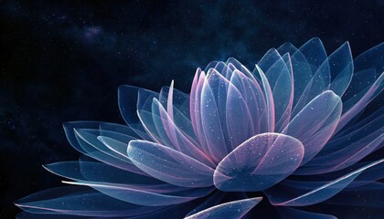 Elegant Digital Lotus Flower with Soft Pink and Blue Petals in Space Background