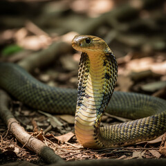 Fototapeta premium Alert cobra snake in natural habitat with transparent background