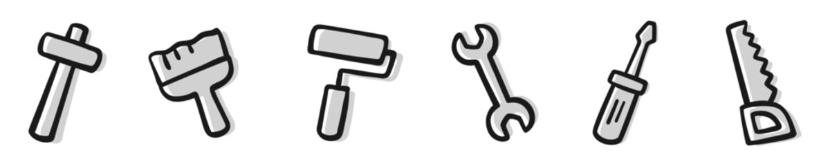 Hand Drawn Work Tools Icons Set
