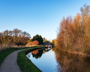 Moored narrow boats in the countryside