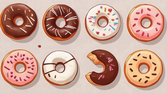Delicious Donuts with Various Toppings and Glazes on a Light Background