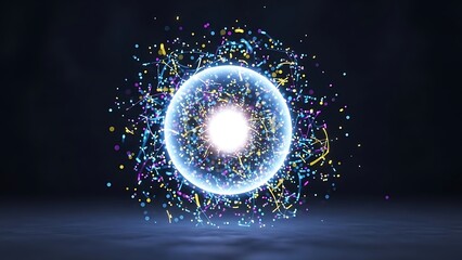 &ldquo;circular burst of bright neon rays forming radiant sci-fi energy field, glowing digital light rings and dynamic motion lines