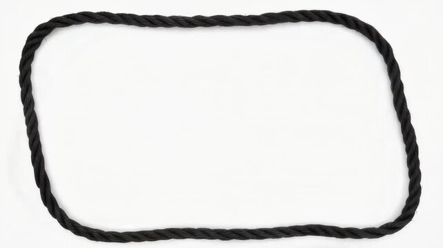 Black rope arranged in a smooth, abstract form on a plain white background isolated for artistic and design use in various projects