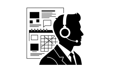 Customer service representative with calendar and communication icons