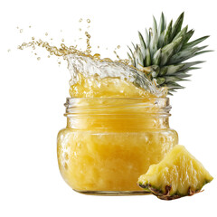 pineapple jam jar with splash on transparent png background