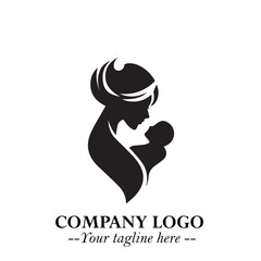 Obraz premium Mom and Baby Logo Symbol in Black on White Background for Gentle Minimalist Branding Design Art