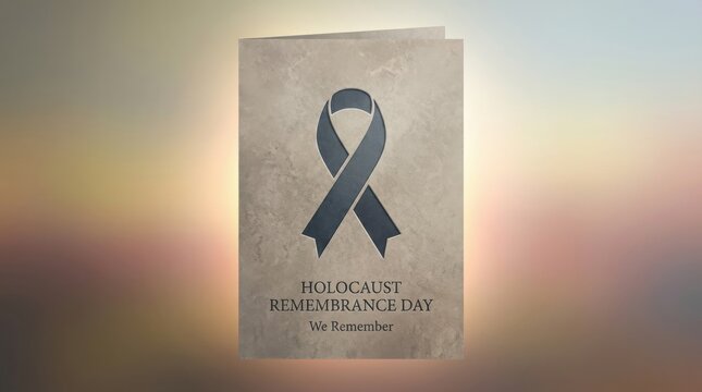 refined greeting card cover template for holocaust remembrance day memorial illustration template featuring simple remembrance ribbon and stone-like  - Powered by Adobe