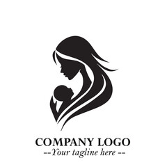 Mom and Baby Logo Symbol in Black on White Background for Gentle Minimalist Branding Design Art