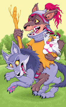 Horror cartoon version of the Knight of Wands. Vector illustration.
