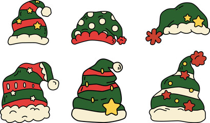 Green Christmas Santa Hat Vector Illustration Collection