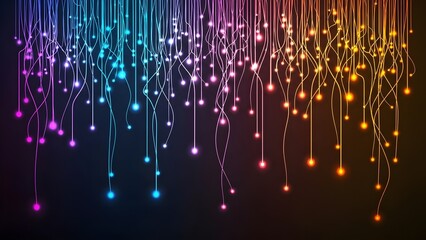 Abstract glowing fiber optic background colorful light trails with bokeh effect modern technology vector illustration