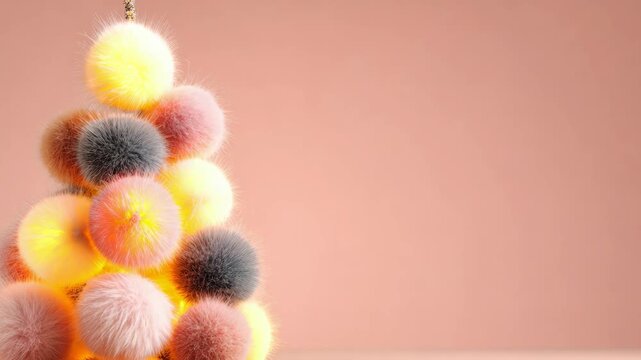 Festive pom-pom christmas tree against soft pink background