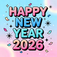 Fototapeta premium Happy new year 2026 colorful bubble letter greeting card