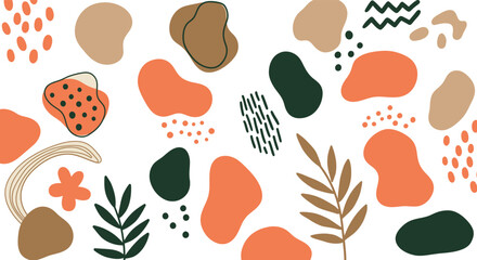 Fototapeta premium Abstract organic shapes and botanical elements in warm earth tones and orange