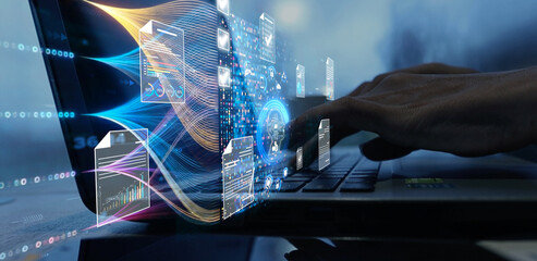 Ai Futuristic Document management concept, check electronic documents on digital documents on virtual screen Document Management System and process automation to efficiently document paperless operate