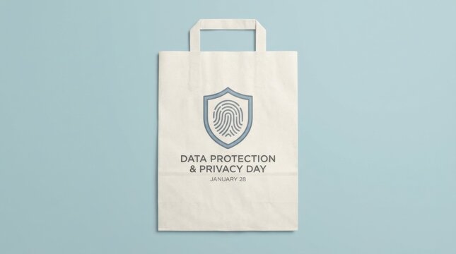 minimalist shopping bag print template for data protection and privacy day illustration template featuring fingerprint symbol inside protective shield 