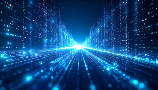 Minimalist cyberpunk digital flow overlay, glowing soft blue and light cyan tones, subtle floating binary code and numeric streams, light futuristic atmosphere