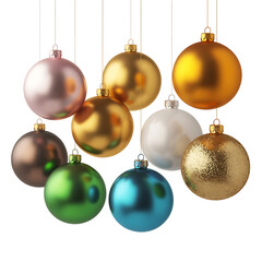 Colorful christmas balls isolated on transparent background holiday decoration concept