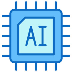 AI Chip Blue Fill Outline Icon Design Vector - Microchip featuring AI label, symbolizing advanced computing, processors, and artificial intelligence hardware