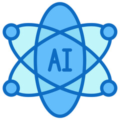 AI Network Blue Fill Outline Icon Design Vector - Artificial intelligence symbol integrated with network connections, representing digital connectivity and machine learning