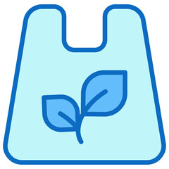 Biodegradable Bag Blue Fill Outline Icon Design Vector - Eco-friendly shopping bag with leaf symbol, representing sustainability and biodegradable materials