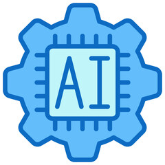 AI Gear Blue Fill Outline Icon Design Vector - Gear combined with an AI chip, representing smart automation, machine learning, and intelligent systems