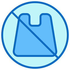No Plastic Blue Fill Outline Icon Design Vector - Symbol of a crossed-out plastic bag, promoting eco-awareness, sustainability, and waste reduction