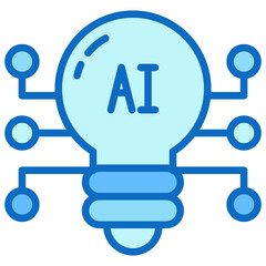 AI Idea Blue Fill Outline Icon Design Vector - glowing light bulb with &ldquo;AI&rdquo; representing artificial intelligence innovation and creativity